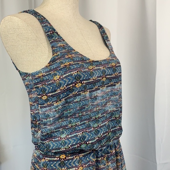 Lush Step Hem Asymmetrical Maxi Dress - Blue/Multi Abstract Print, Size XS - Picture 6 of 8